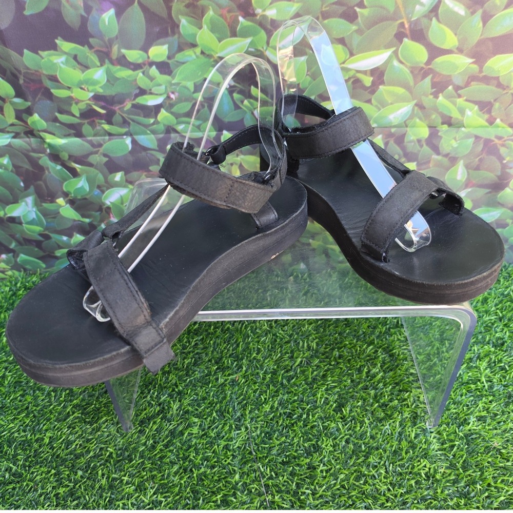 Teva Midform Universal Leather Sandals Black Platform Strappy Womens